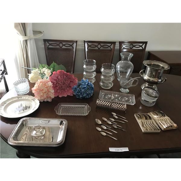 Glass Bowls, Gravy Boat, MacIntosh Plate, Crystal Trays, Silver Serving Dishes, Huge Silk Flowers, V