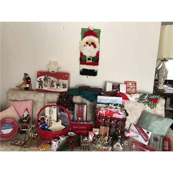 Huge Variety of Xmas Light-up Houses, Snowman Scene, Santa Figurine, Plate etc (Pillows not included