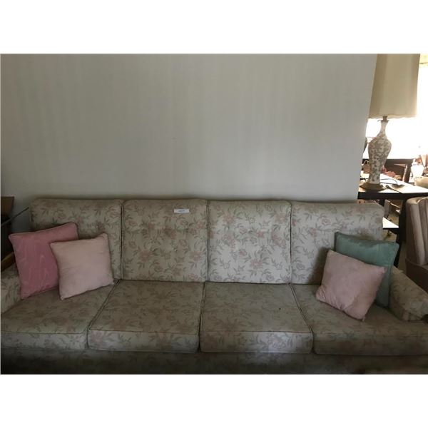 Beautiful Upholstered Couch w Ivory/Peach/Sage Green Fabric 2 4 Decorative Pillows