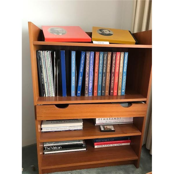 Wooden Bookcase & Large Selections of Records & Books