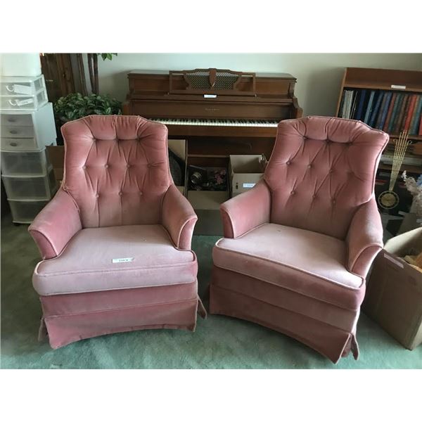 2 Velvet Rose Coloured Chairs (Cat Scratches on back of 1 Chair)