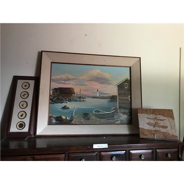 David Bernett Sculpture - Two Kayaks, Ducks Unlimited Framed Ducks, Original Thelma Hawn Painting of