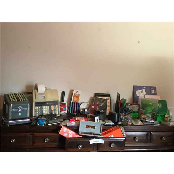 Headman Company Cheque Protector, Calculators, assorted Pens, Pencils, Paper Stapler, Staples, Tape,