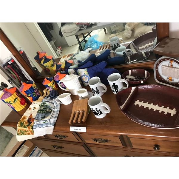 Padermo 8 Piece Utensil Set, Monarch Scale, White Teapot/Creamer/Sugar, 3 Mugs, Football Chip & Dip 