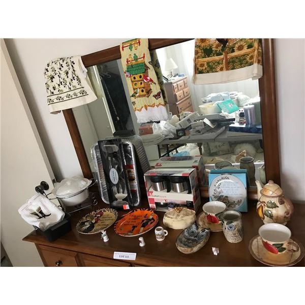 2 Stainless Steel Travel Mugs, Padermo Salad Servers, Chafing Dish, Teapot Set w 2 Cups & Saucers, O