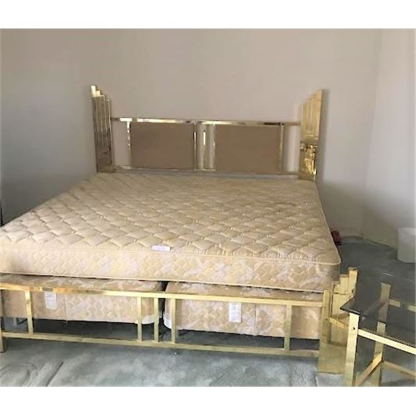 Brass Bed (some delamination), 2 End Tables & Étagère