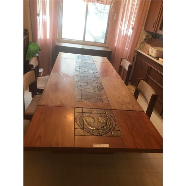 Large wood fold-able dining table with 4 kitchen chairs