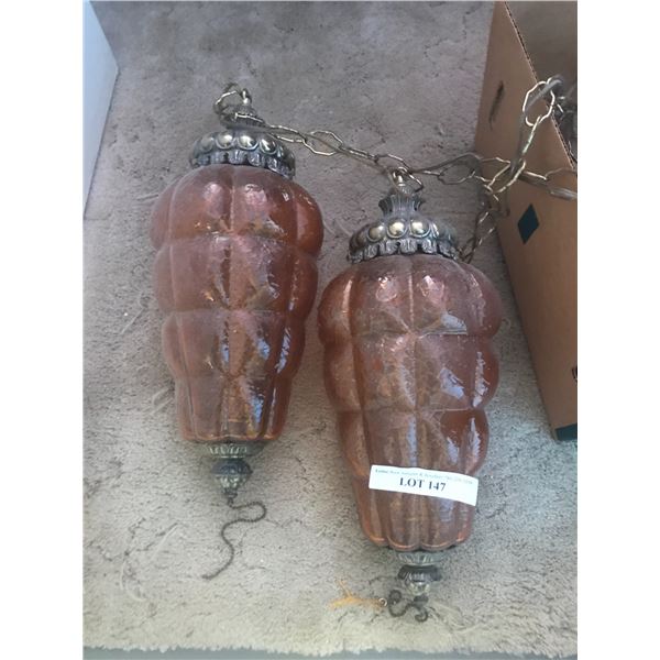 2 mid century modern amber swag lights