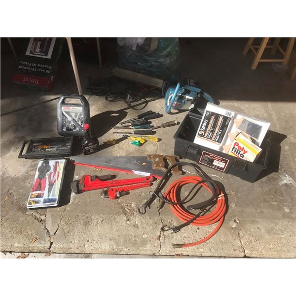 Black & Decker Circular Saw, screwdrivers, planers, heavy duty 18" wrench and 10" Mastercraft wrench