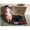 Image 1 : Vintage Champagne Stereo Compatible Turntable & Vintage Ceramic Doll