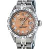 Image 1 : Rolex Ladies 26 Stainless Steel Salmon Pyramid Diamond Oyster Perpetual Datejust