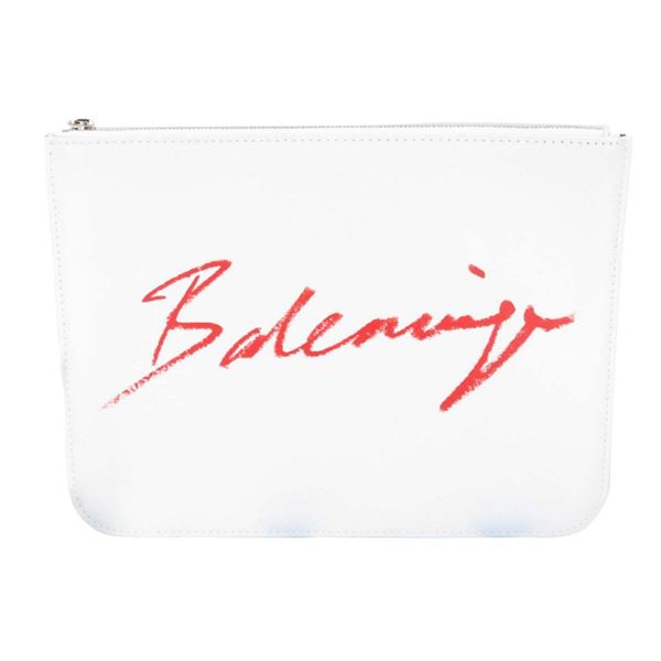 Balenciaga White Leather Canvas Clutch