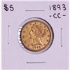 Image 1 : 1893-CC $5 Liberty Head Half Eagle Gold Coin