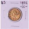 Image 1 : 1892-CC $5 Liberty Head Half Eagle Gold Coin