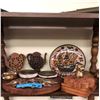 Image 2 : Shelf Lot vintage wood/brass & ceramic decorative pieces