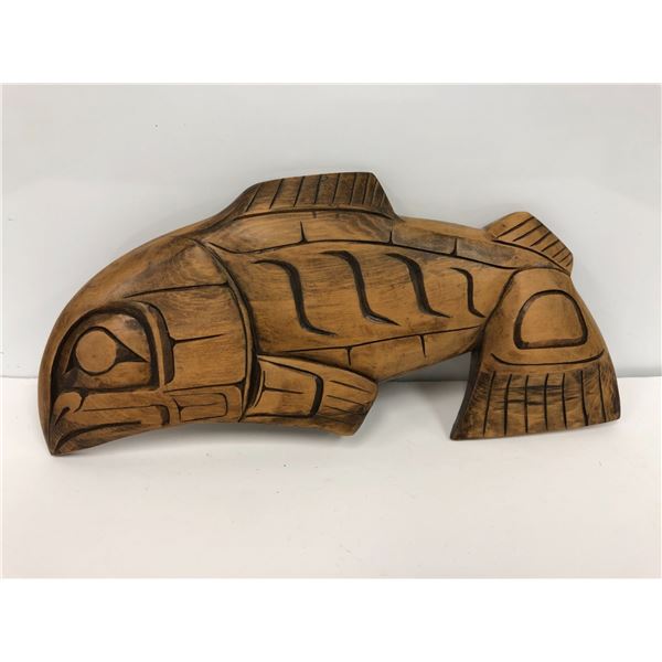 West Coast First Nations carving "Kwaknitl Salmon" by artist D Wadhans - approx. 11in x 5in