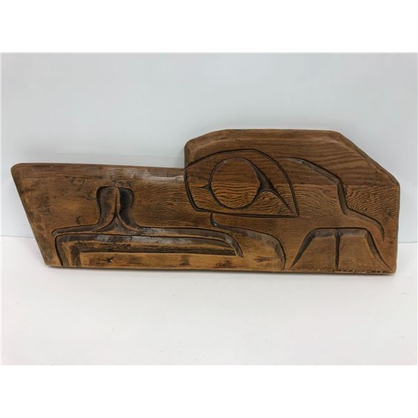 West Coast First Nations cedar carving "Raven Head" by Jim Jules 1990 - approx. 16 1/2in x 6 1/2in