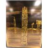 Image 2 : Framed handcrafted brass etching titled "The Raven Pole" - approx. 11 1/2in x 15 1/2in