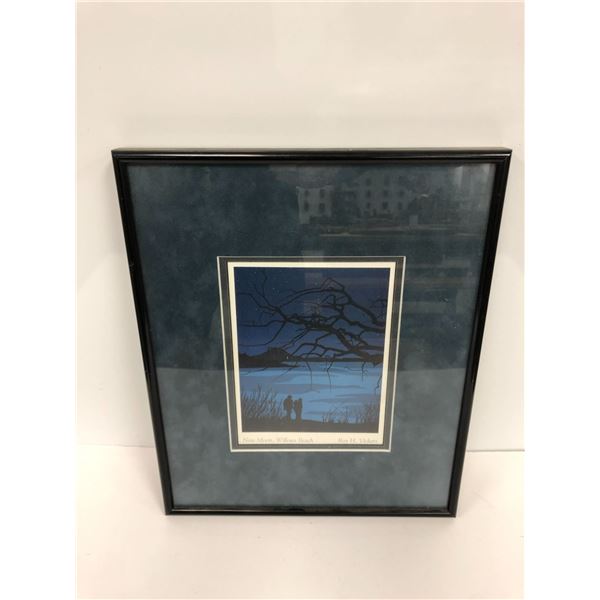 Framed Roy H. Vickers "New Moon, Willows Beach" print - approx. 13 1/2in x 11in