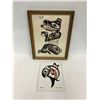 Image 1 : Framed G. Gonzales 1982 "Bear" print & Ben Houstie "Salmon" ceramic tile - Bear approx. 10 3/4in x 1