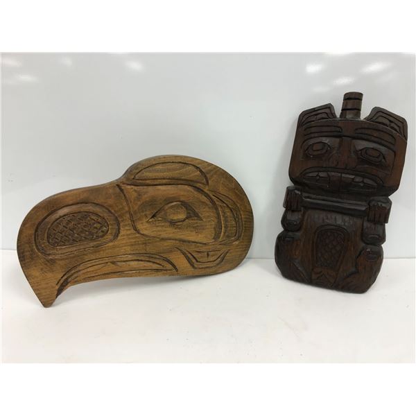 Two First Nations carvings - "Eagle" by L Wilson 1993 & "L Palquette Cree" - Eagle approx. 9 1/2in x