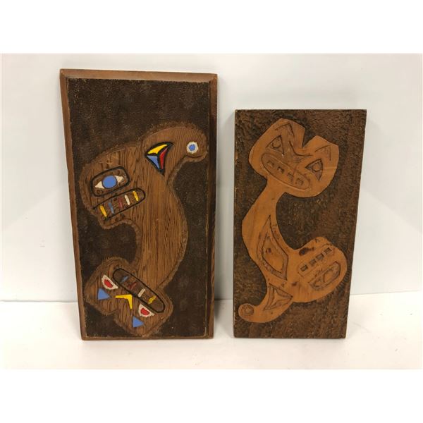 Two First Nations wood carvings - one signed B M - approx. 12in x 6in & approx. 10in x 5in