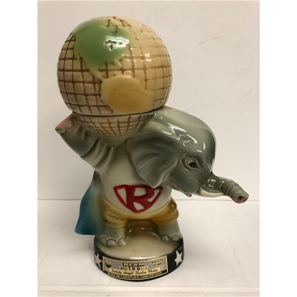 Vintage Beam collectible porcelain decanter Kentucky Bourbon Whiskey Republican Elephant (bottle ful