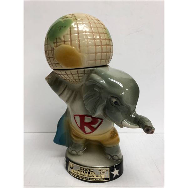 Vintage Beam collectible porcelain decanter Kentucky Bourbon Whiskey Republican Elephant (bottle ful