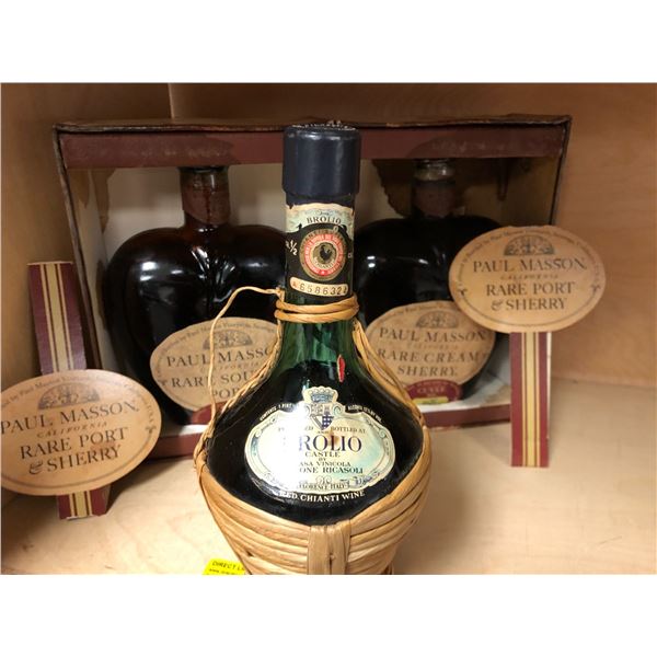 Vintage Brolio Red Chianti wine & 2 Paul Masson Rare Port Sherry (sealed)