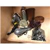 Image 1 : Group of assorted collectible & decorative items - gun powder flask/ crystals/ vintage martini shake