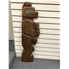Image 1 : 33in West Coast First Nations wood carving w/ abalone eyes "Bear & Salmon" signed Telqua 1998