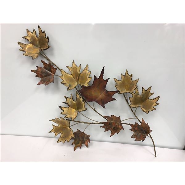 Vintage Canadian Maple Leaf metal wall art sculpture signed Jack - 27in across x 17in wide