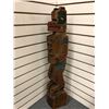 Image 1 : Approx. 3ft West Coast First Nations carved wooden totem "Bear/ Salmon" w/ abalone eyes signed Telqu
