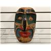 Image 1 : 8in West Coast First Nations wood carved face mask w/ copper eyes signed Telqua 1997