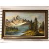 Image 1 : Framed original oil on canvas painting "Mountain Lake scene" signed L. Dunstan? - approx.. 45 1/2in