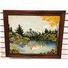 Image 1 : Framed original oil on board painting "Mountain Lake scene" signed bottom right corner - approx. 27
