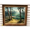 Image 1 : Framed original oil on canvas painting "Ocean through the Trees scene" signed bottom left corner - a