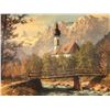 Image 2 : Framed original oil on canvas painting "Mountain Church scene" (unsigned) - approx. 26 1/2in x 20 1/