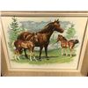 Image 2 : Group of 2 framed wall hangings - horses painting (20in x 16 1/2in) & rose woven tapestry (18 3/4in