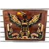 Image 1 : First Nations lacquer over wooden plank "Eagle & Sisiuh" original art hanging by artist Aivin & Renn