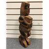 Image 1 : 20in West Coast First Nations carved wooden totem "Woman & Child" w/ copper eyes (unsigned)