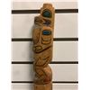 Image 1 : West Coast First Nations carved wooden talking stick "Bear" w/ copper eyes (unsigned) - 30 1/2in