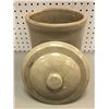 Image 2 : One gallon stoneware crock w/ lid (repaired crack, see picture)