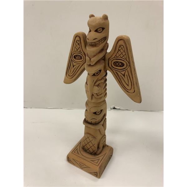 10 1/2in carved wooden totem "Bear/ Raven/ Beaver" by Tom Hunts 1997