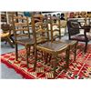 Image 1 : Set of 4 antique oak ladder back dining chairs w/ brown leather upholstered seats from movie set