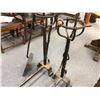 Image 2 : Enormous black wrought iron fire dogs set w/ 3 oversized iron fireplace tools from movie set