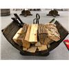 Image 3 : Rustic wooden fireplace log holder w/ 4 fireplace tools from movie set