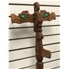 Image 2 : West Coast First Nations cedar carved talking stick "Eagle/ Raven/ Killer Whale" w/ abalone eyes sig