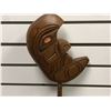 Image 2 : West Coast First Nations crescent moon cedar carving w/ copper eye & seashell accent - 20in tall