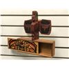 Image 2 : 7in West Coast First Nations carved "Eagle & Salmon" totem w/ cedar keepsake box base signed Telqua